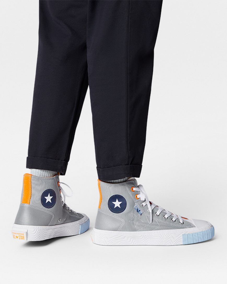 Men's Converse Chuck Taylor Alt Star Reflective Shine High Top Shoes Grey / White / Orange | AU 0E589K